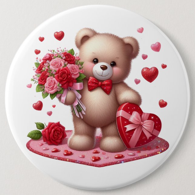 Cute Valentine's Day Teddy Bear 6 Cm Round Badge (Front)
