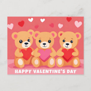 Cute Valentines Day Teddy Bear Heart Pink Red Postcard
