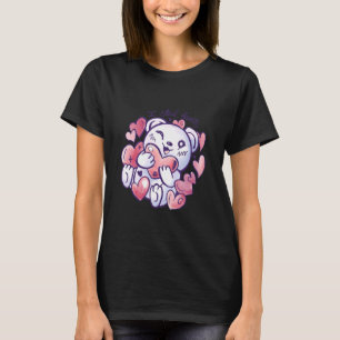 Cute Valentines Day Teddy Bear Hugging Hearts Wome T-Shirt