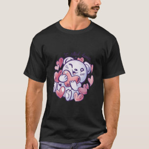 Cute Valentines Day Teddy Bear Hugging Hearts Wome T-Shirt