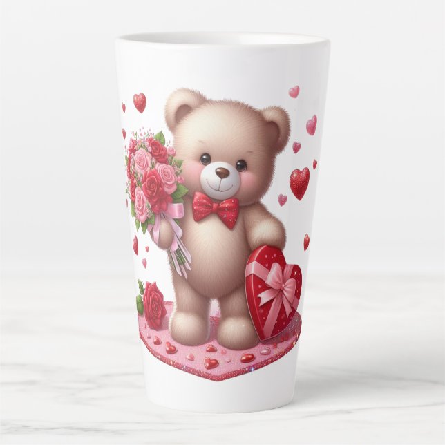 Cute Valentine's Day Teddy Bear Latte Mug (Front)