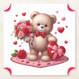 Cute Valentine's Day Teddy Bear Paper Coaster