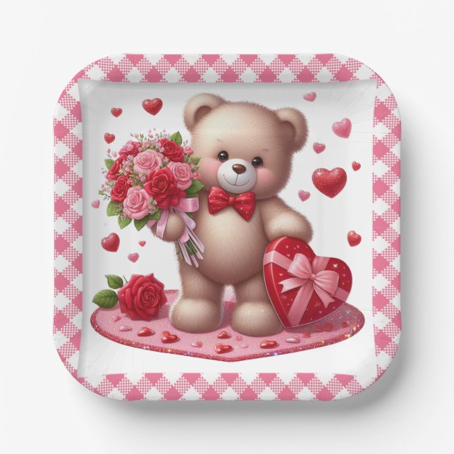 Cute Valentine's Day Teddy Bear Paper Plate (Front)
