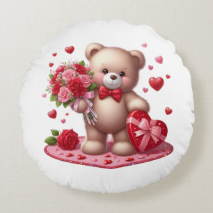 Cute Valentine's Day Teddy Bear Round Cushion