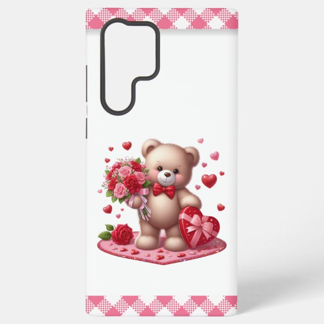 Cute Valentine's Day Teddy Bear Samsung Galaxy S22 Ultra Case (Back)
