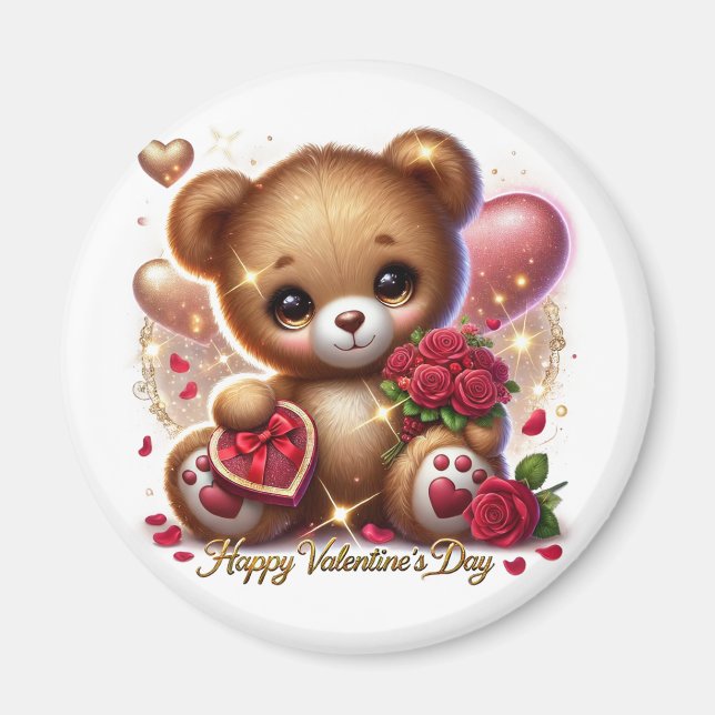 Cute Valentine's Day Teddy Bear Themed Magnet  (Front)