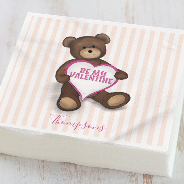 Cute Valentine's Day Teddy Bear Whimsical Party Napkin (Creator Uploaded)