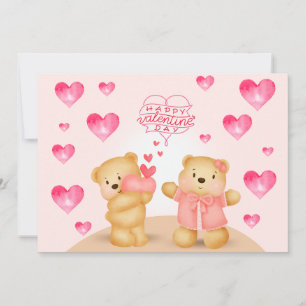 Cute Valentine's Day Teddy Bears with Hearts  Holiday Card