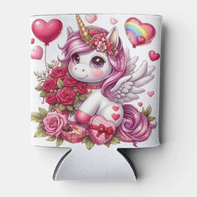 Cute Valentine's day unicorn Can Cooler (Front)