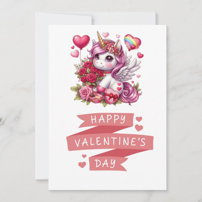Cute Valentine's day unicorn Holiday Card (Front)