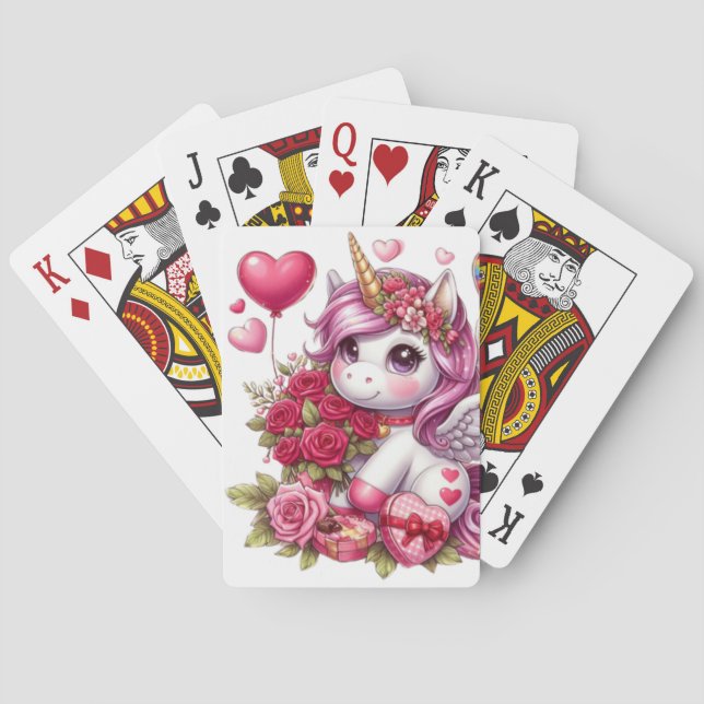 Cute Valentine's day unicorn Playing Cards (Back)