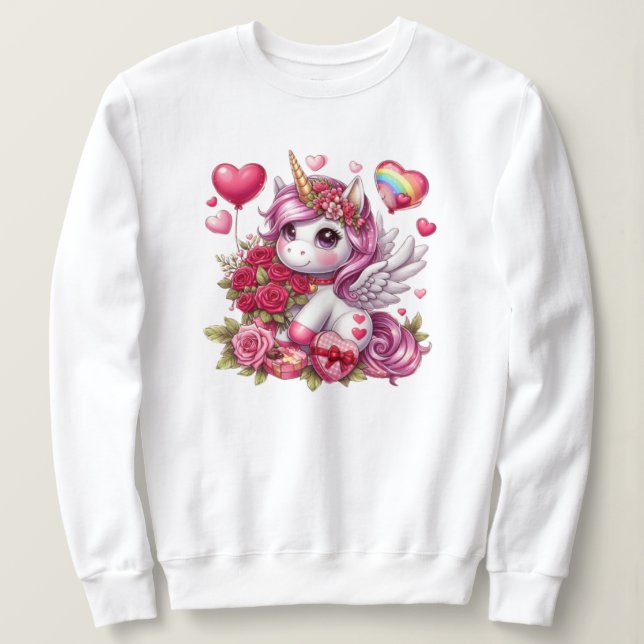 Cute Valentine's day unicorn Sweatshirt (Design Front)