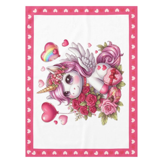 Cute Valentine's day unicorn Tablecloth (Front)