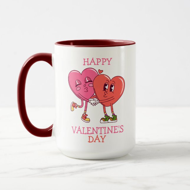 Cute Valentine's Hearts Couple Coffee Mug (Left)