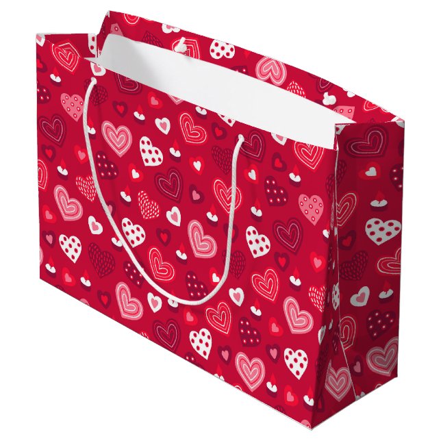 Cute Valentines hearts pattern Large Gift Bag (Back Angled)