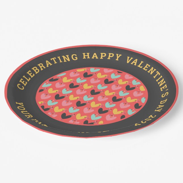 Cute Valentines hearts pattern Paper Plate (Angled)