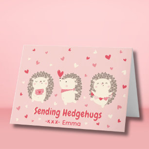 Cute Valentine's hedgehogs on light pink Holiday Card