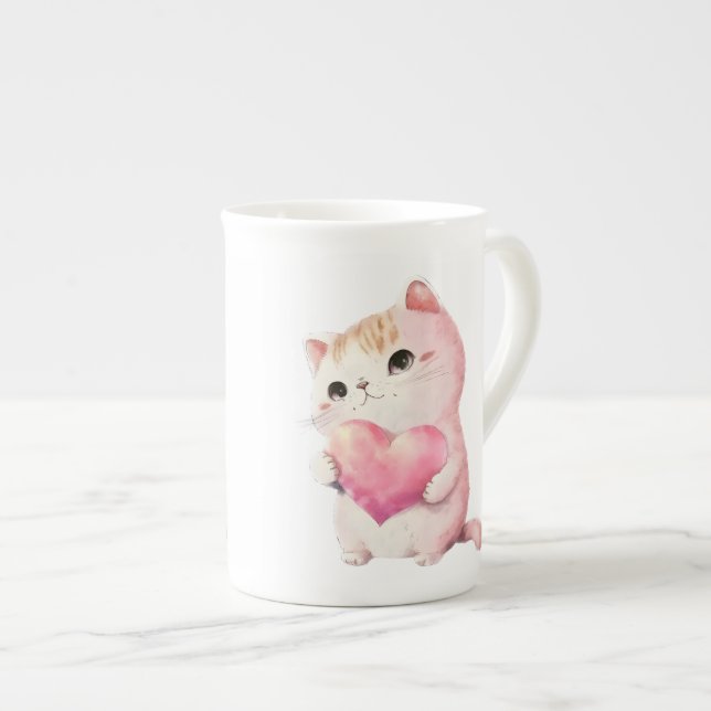 Cute Valentines Kitten, love cats  Bone China Mug (Front Right)