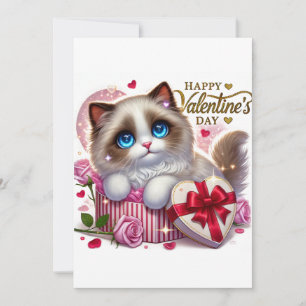 Cute Valentine's Ragdoll Cat Flat Holiday Card 