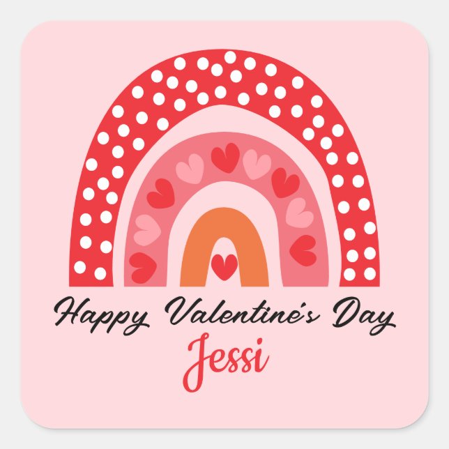 Cute Valentines Rainbow Personalised Square Sticke Square Sticker (Front)