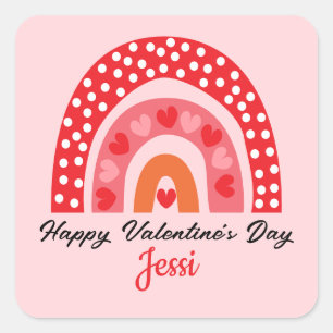Cute Valentines Rainbow Personalised Square Sticke Sticker