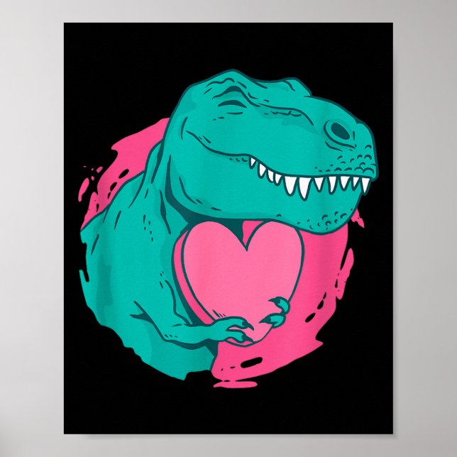 Cute Valentines T-rex Heart Dinosaur Lover Gift Re Poster (Front)