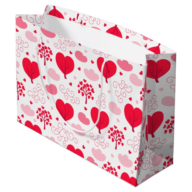 Cute Valentines tree-shape hearts pattern Large Gift Bag (Back Angled)
