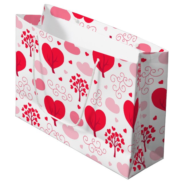 Cute Valentines tree shapes hearts pattern Large Gift Bag (Front Angled)