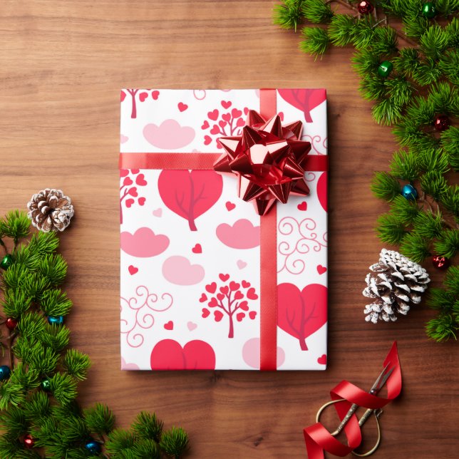 Cute Valentines tree shapes hearts pattern Wrapping Paper (Holiday Gift)