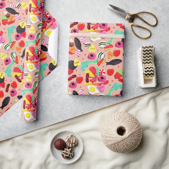 Cute valentines you're so sweet pink candy  wrapping paper (Crafts)