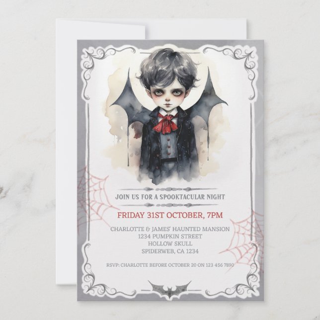 Cute Vampire Boy Halloween Kids Spooky Invitation (Front)