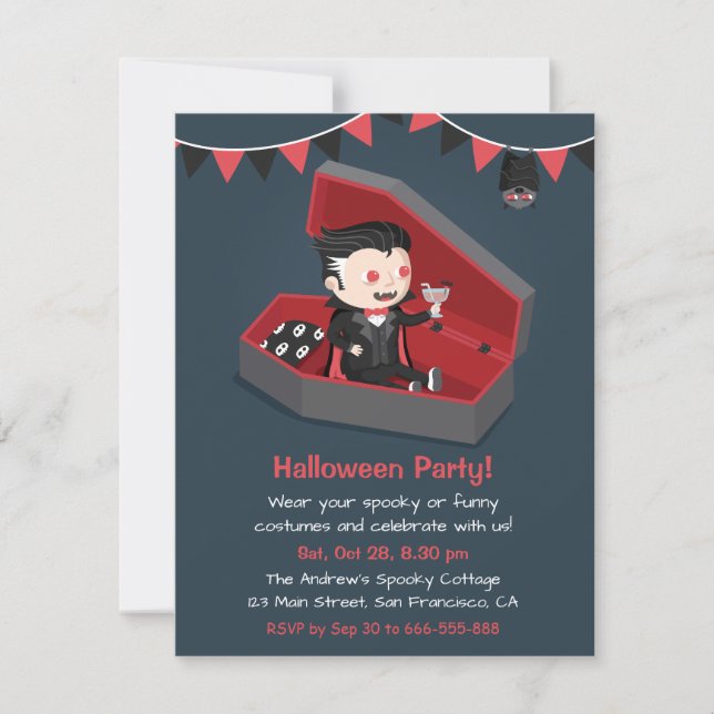 Cute Vampire Boy Halloween Party Invitations (Front)