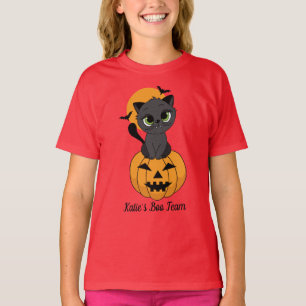 Cute Vampire Cat and Pumpkin Kids Halloween T-Shirt