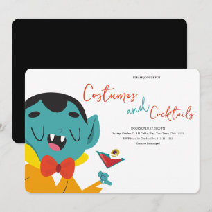 Cute Vampire Costumes and Cocktails Halloween Invitation