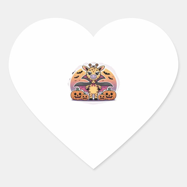 Cute Vampire Giraffe Halloween � Funny Spooky Anim Heart Sticker (Front)