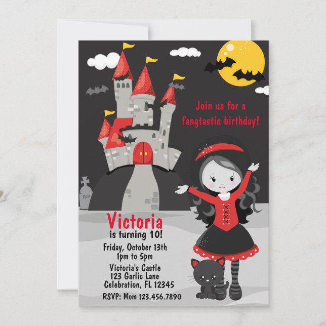Cute Vampire Girl Halloween Kids Spooky Invitation (Front)