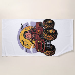 Cute Vampire Monster Truck Halloween Shirt Design_ Beach Towel