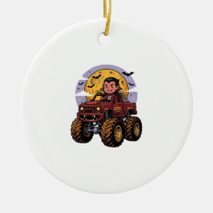 Cute Vampire Monster Truck Halloween Shirt Design_ Ceramic Tree Decoration