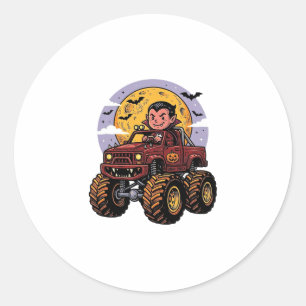 Cute Vampire Monster Truck Halloween Shirt Design_ Classic Round Sticker