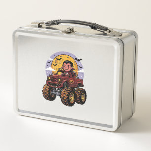 Cute Vampire Monster Truck Halloween Shirt Design_ Metal Lunch Box