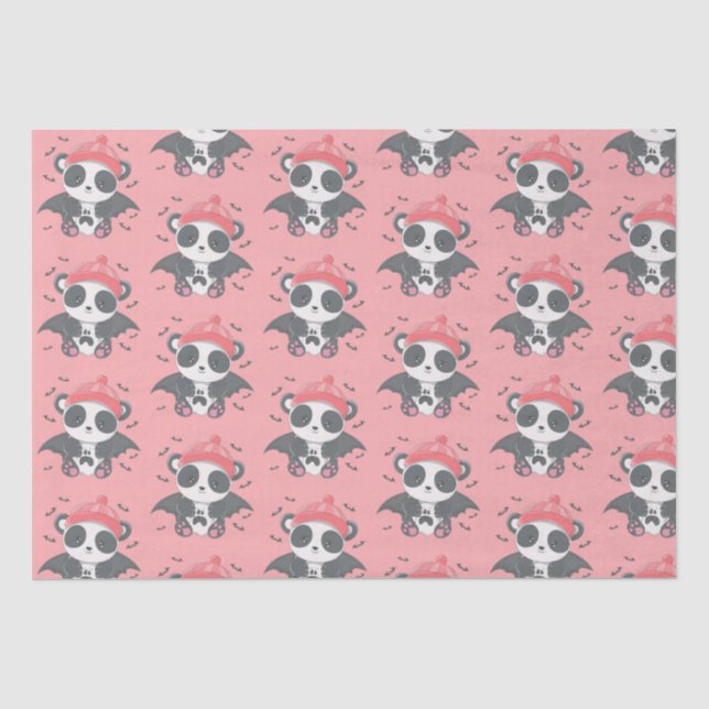 Cute Vampire Panda Bats Ghost Pink Halloween Tissue Paper (Front)