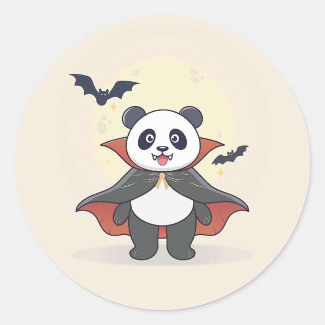 Cute Vampire Panda in Cape with Bats Classic Round Sticker (Front)