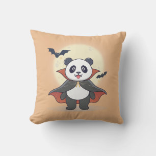 Cute Vampire Panda in Cape with Bats Cushion