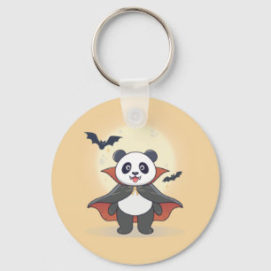 Cute Vampire Panda in Cape with Bats Key Ring