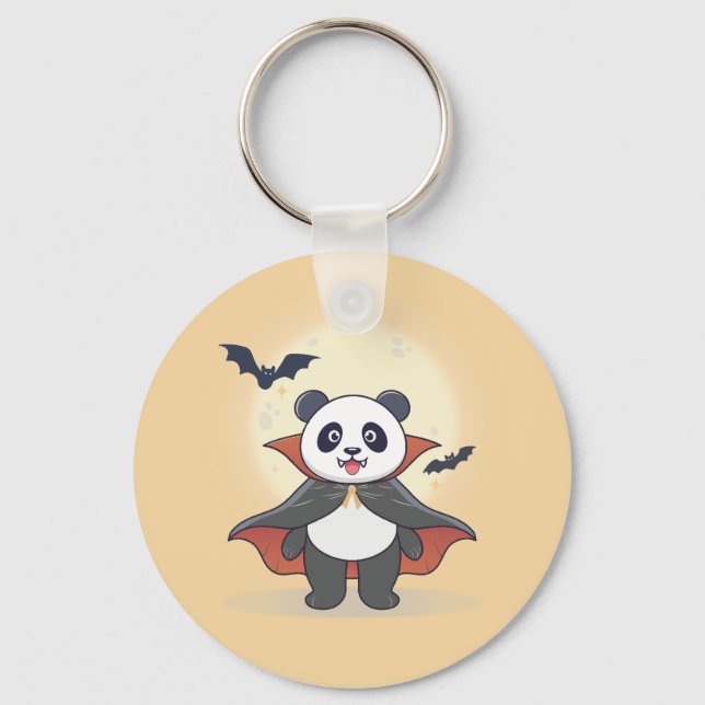 Cute Vampire Panda in Cape with Bats Key Ring (Front)