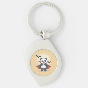 Cute Vampire Panda in Cape with Bats Key Ring
