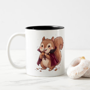 Cute Vampire Squirrel with Acorn Halloween Cape Co Two-Tone Coffee Mug
