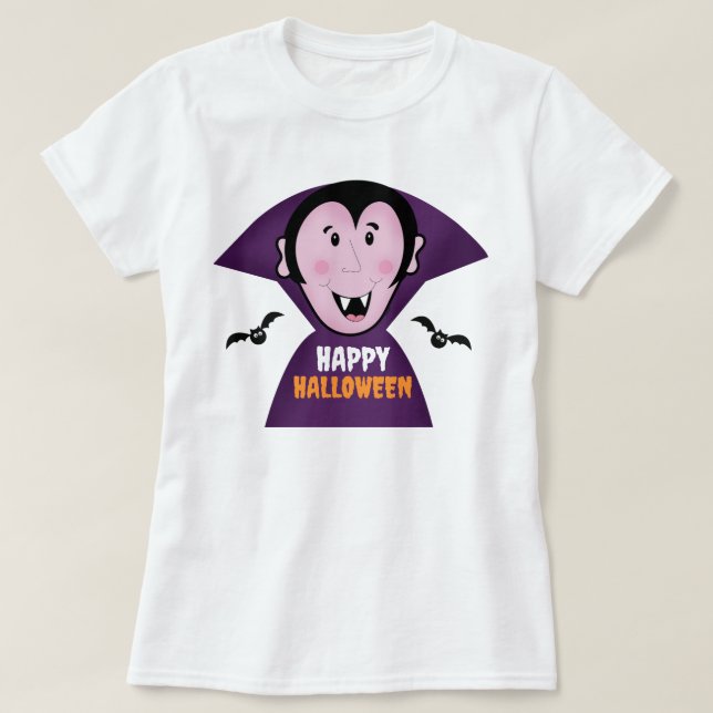 Cute Vampire with Bats Dracula Halloween T-Shirt (Design Front)