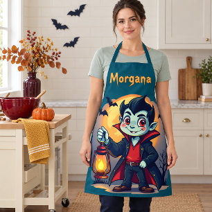 Cute Vampire with Lantern Kawaii Halloween Apron