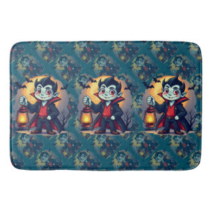 Cute Vampire with Lantern Kawaii Halloween Bath Mat